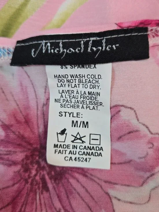 Y2K V Neck Top Pink Floral Round Rhinestone Buckle Size M Sleeveless Fitted - Picture 7 of 7